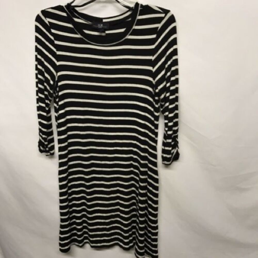 Agb Womens Black White Striped‎ Fit and flare dress